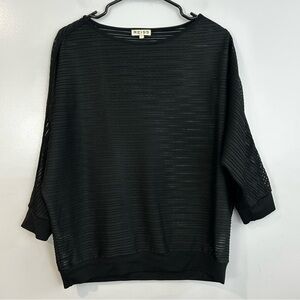 REISS Black Leah Striped Sheer Dolman Sleeve Pullover Top Size Small